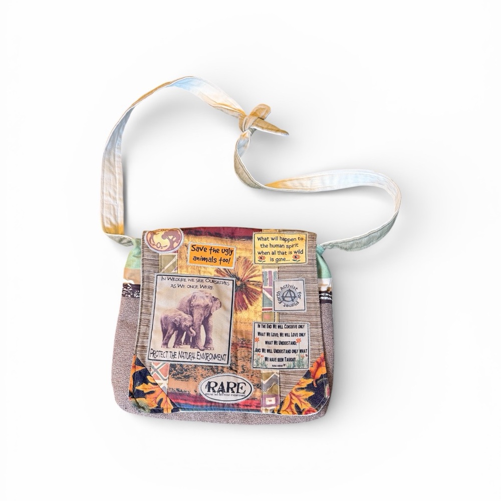 RARE Handmade Recycled Fabric Crossbody Bag Eco Art Patchwork